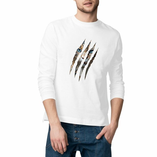 Image front ❀ T-Shirt Classique Mi-Épais Homme Manches Longues ~Premium ✦ LA GRIFFE DU CHAT [🌐 INT] ✨
