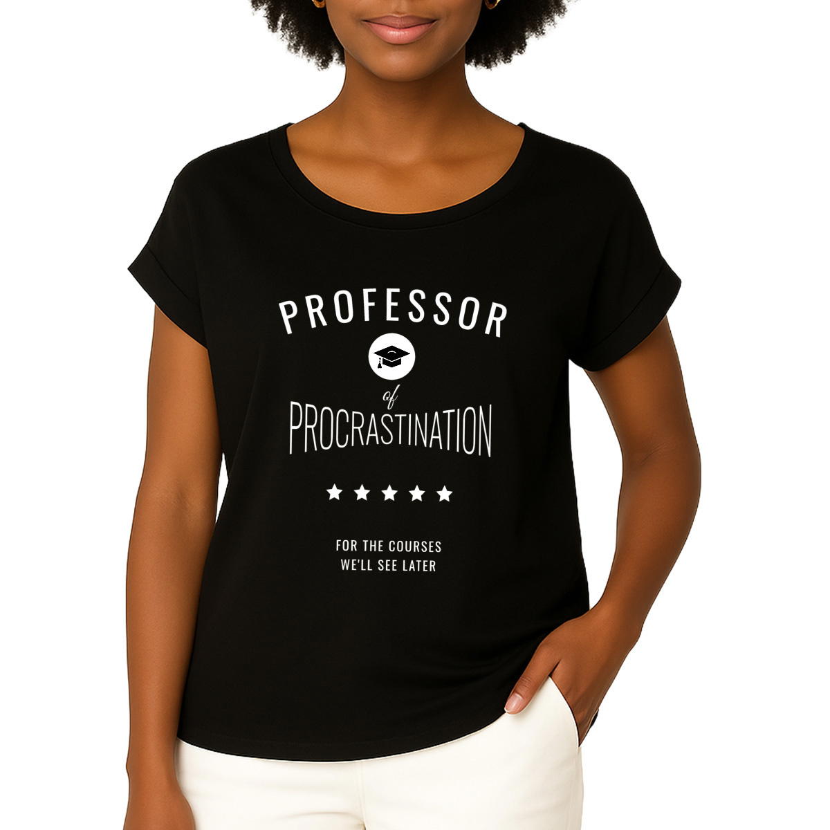 Image front ❀ T-Shirt Mi-Léger Femme Manches à Revers ~Premium ✦ PROCRASTINATION [🌐 EN] ✨