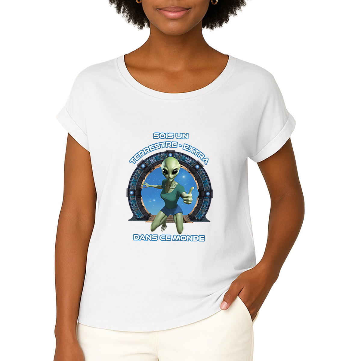 Image front ❀ T-Shirt Mi-Léger Femme Manches à Revers ~Premium ✦ ZETA (ALIEN) [🌐 EN] ✨