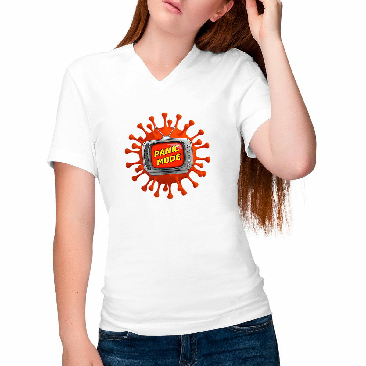 Image front ❀ T-Shirt Léger Femme Col V ~Change ✦ PANIC MODE [🌐 FR] ✨