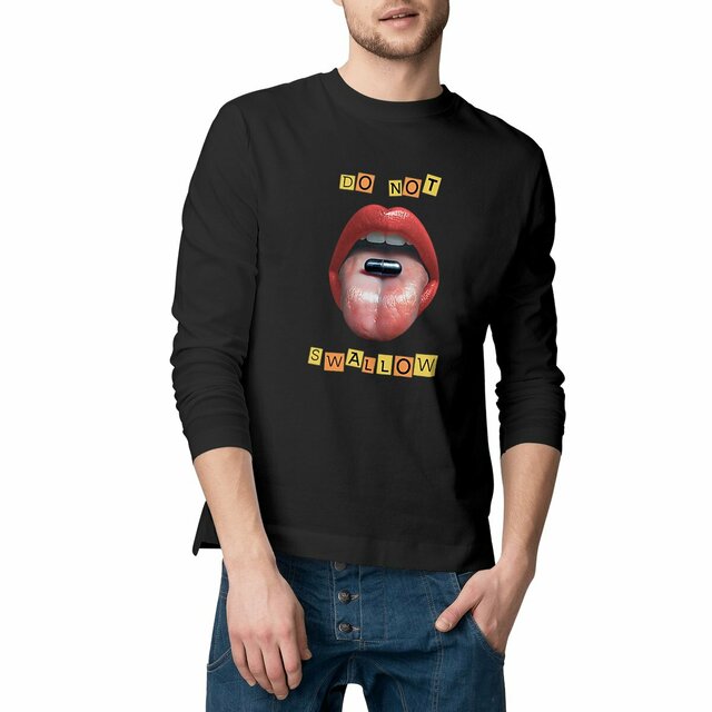 Image front ❀ T-Shirt Classique Mi-Épais Homme Manches Longues ~Premium ✦ BLACK PILL - NE PAS AVALER [🌐 EN] ✨