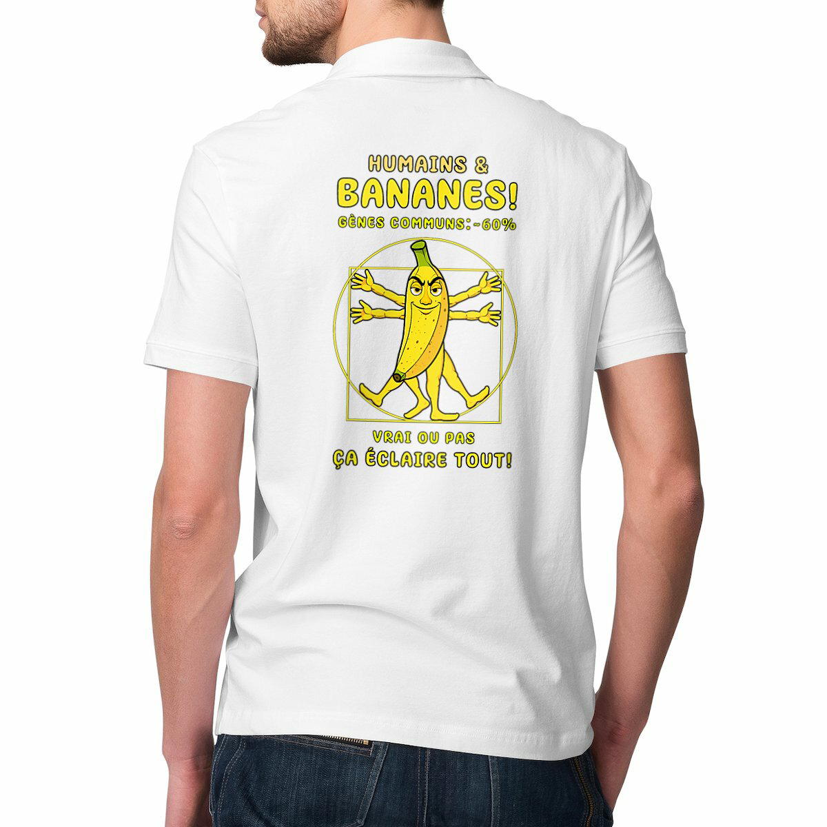 Image front ❀ Polo Mi-Épais Homme ~Premium Visuel Devant & au Dos ✦ LA BANANE DE VITRUVE [🌐 FR] ✨