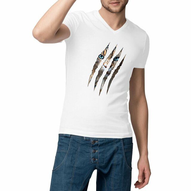 Image front ❀ T-Shirt Léger Homme Col V ~Change ✦ LA GRIFFE DU CHAT [🌐 INT] ✨