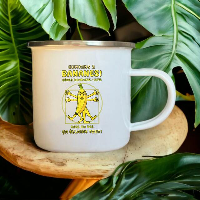 Image front ❀ Mug Metal ~Vintage Imprimé Sur Chaque Côté ✦ LA BANANE DE VITRUVE [🌐 FR] ✨