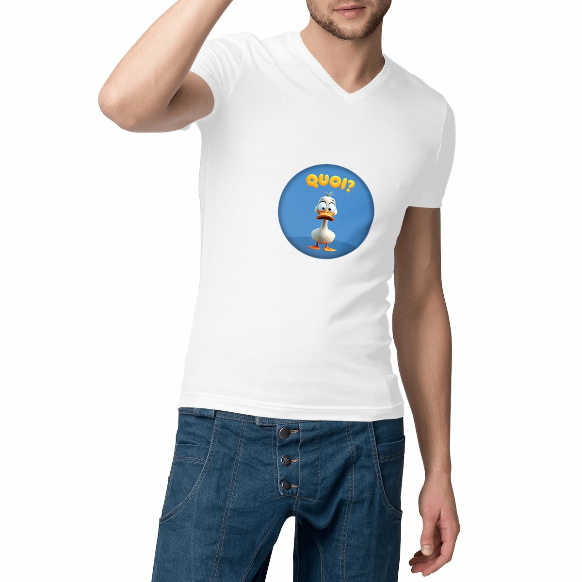 Image front ❀ T-Shirt Léger Homme Col V ~Change ✦ PETIT CANARD [🌐 FR] ✨