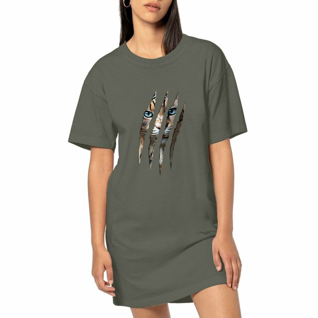 Image front ❀ Robe T-Shirt Mi-Épaisse Vintage Oversize Femme ~Premium+ ✦ LA GRIFFE DU CHAT [🌐 INT] ✨
