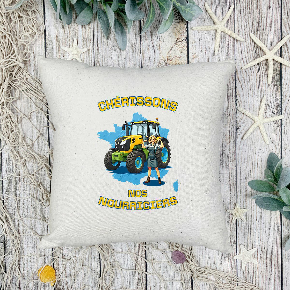 Image front ❀ Coussin + housse ~Premium+ ✧ SOUTENONS NOS FERMES [🌐 FR] ✨