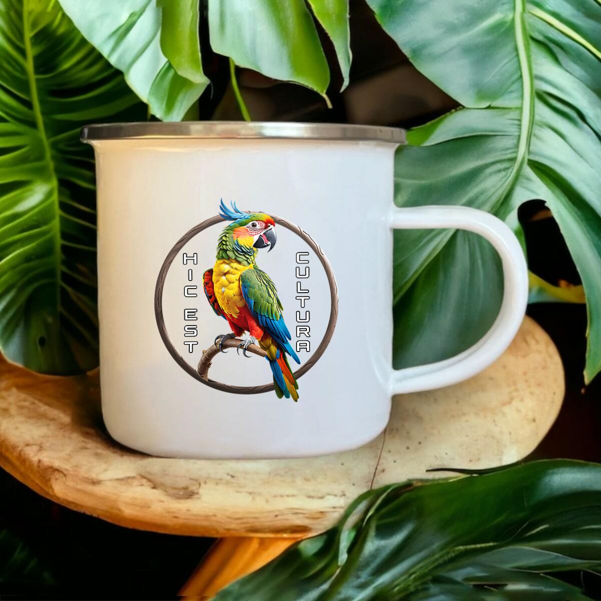 Image front ❀ Mug Metal Imprimé Sur Chaque Côté ~Vintage ✦ PERROQUET [🌐 LAT] ✨