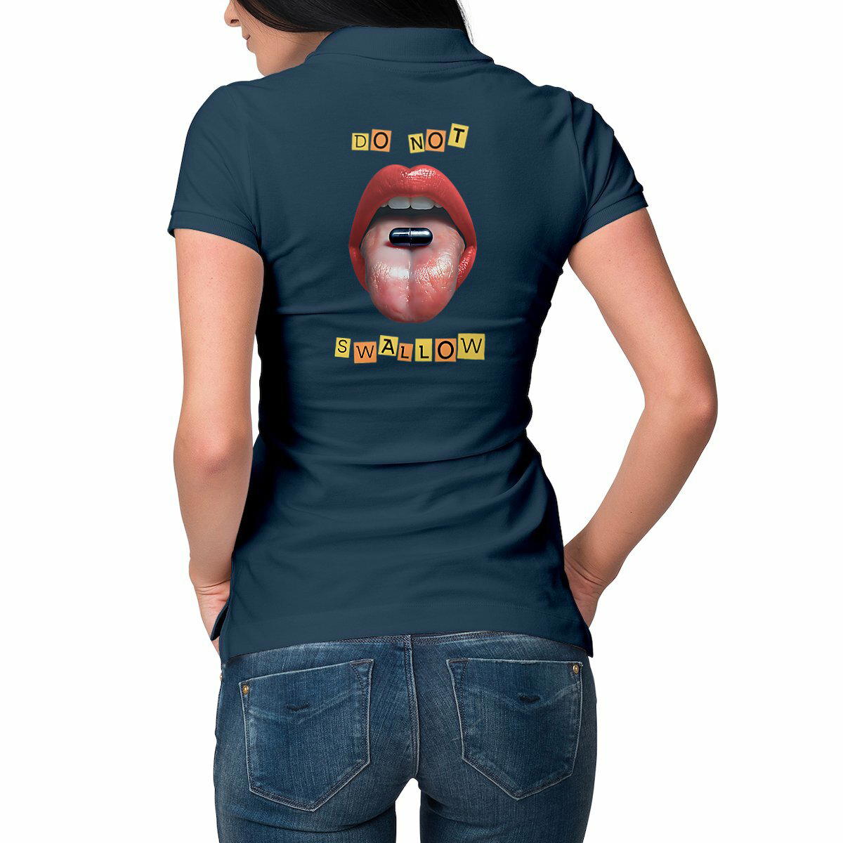 Image front ❀ Polo Mi-Épais Femme ~Premium Visuel Devant & au Dos ✦ BLACK PILL - NE PAS AVALER & WHITE PILL UNITY [🌐 EN] ✨