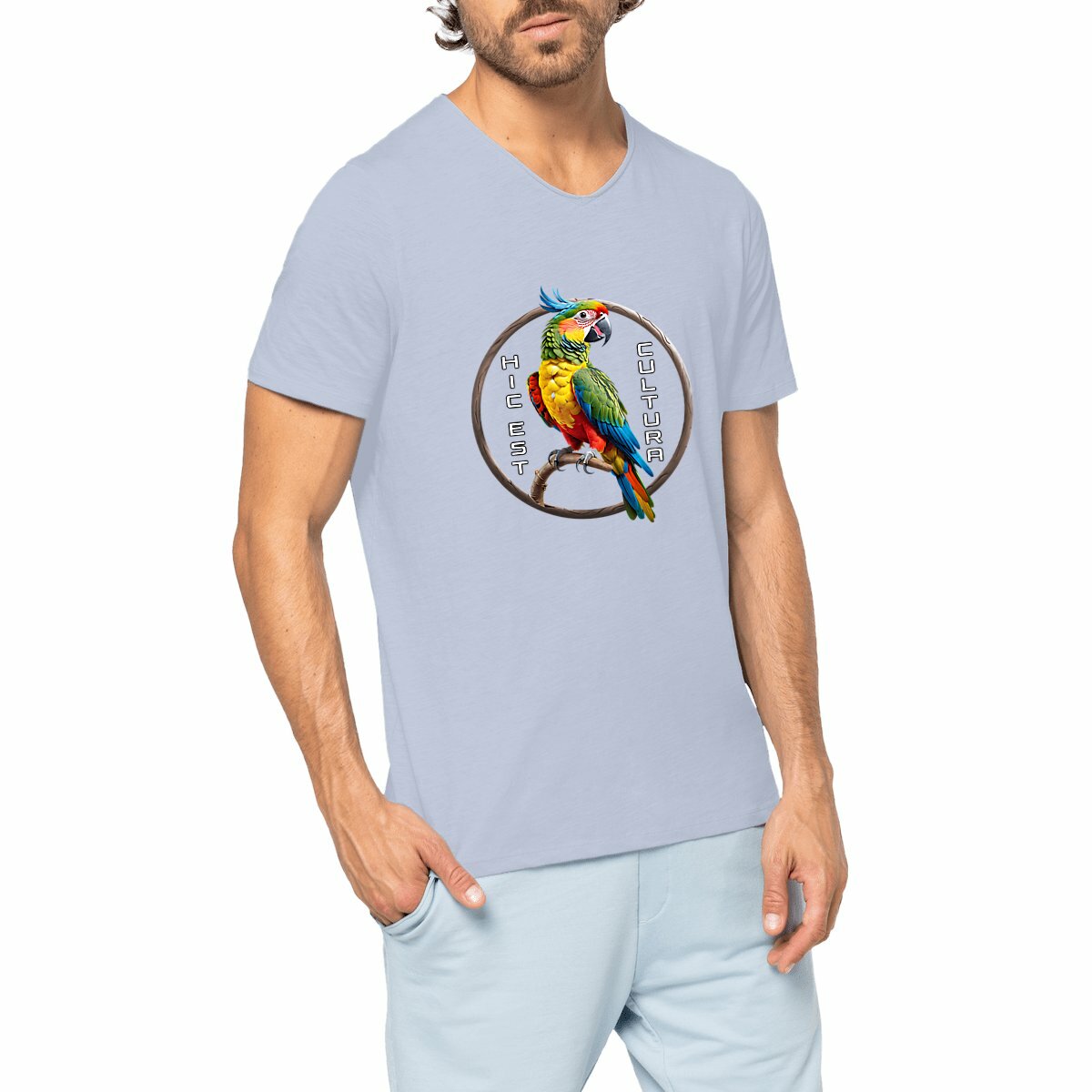 Image front ❀ T-Shirt Léger Homme Slub ~Premium+ ✦ PERROQUET [🌐 LAT] ✨