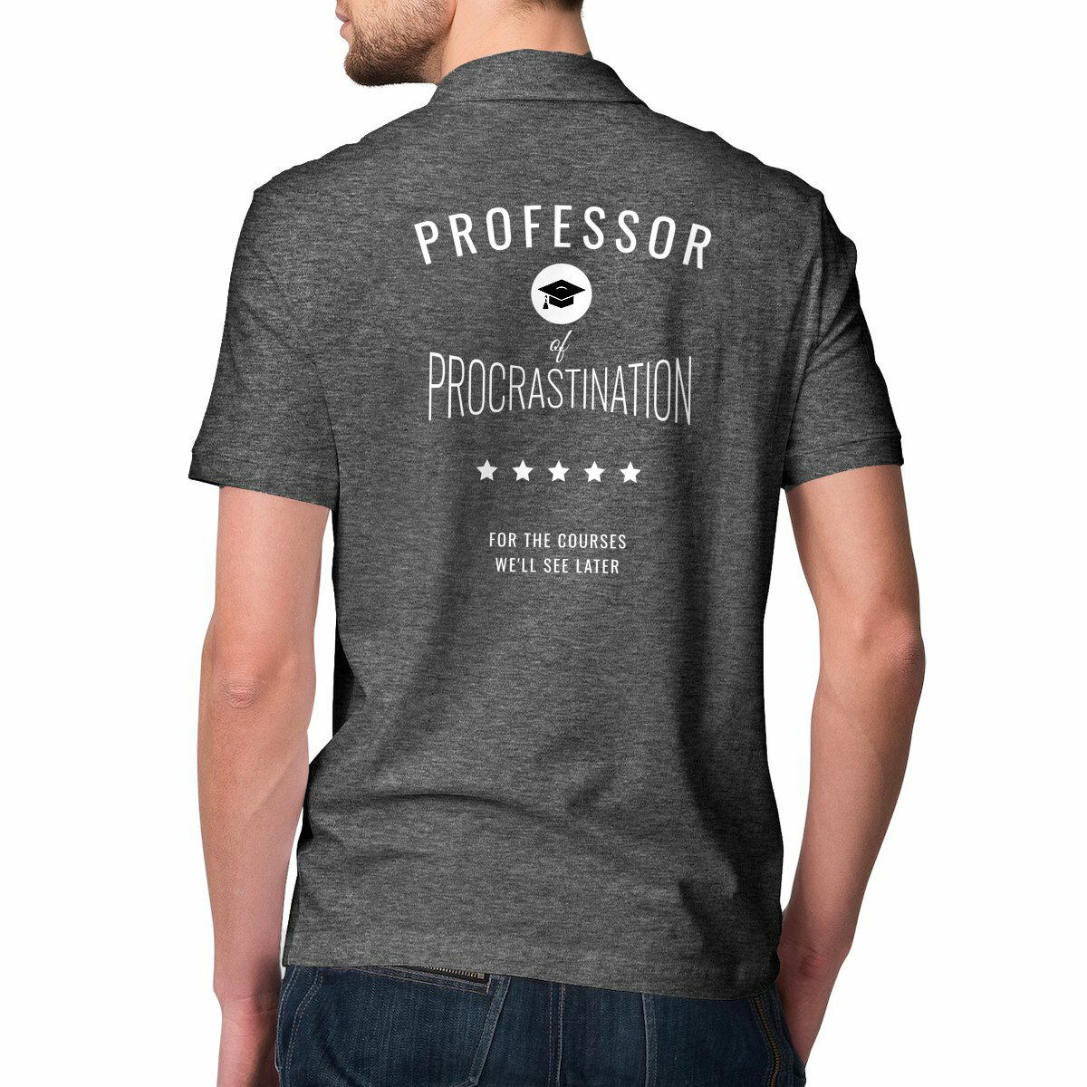 Image front ❀ Polo Mi-Épais Homme ~Premium Visuel Devant & au Dos /Couleurs Polo Sombres/ ✦ PROCRASTINATION [🌐 EN] ✨