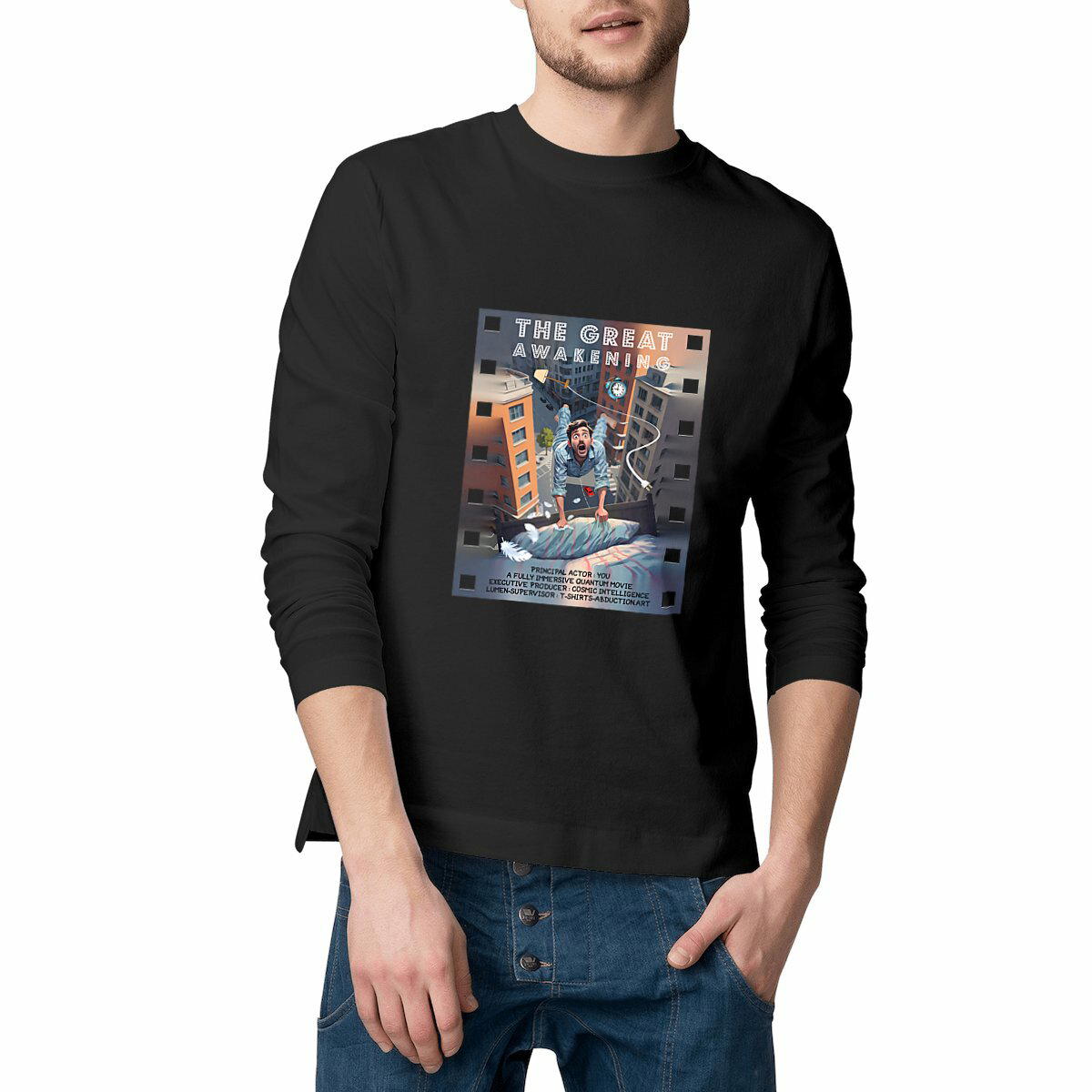 Image front ❀ T-Shirt Classique Mi-Épais Homme Manches Longues ~Premium ✦ THE GREAT AWAKENING [🌐 EN] 
