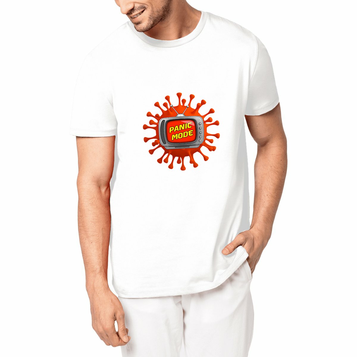 Image front ❀ T-Shirt Unisexe Mi-Épais Made in Portugal ~Premium ✦ PANIC MODE [🌐 FR] ✨