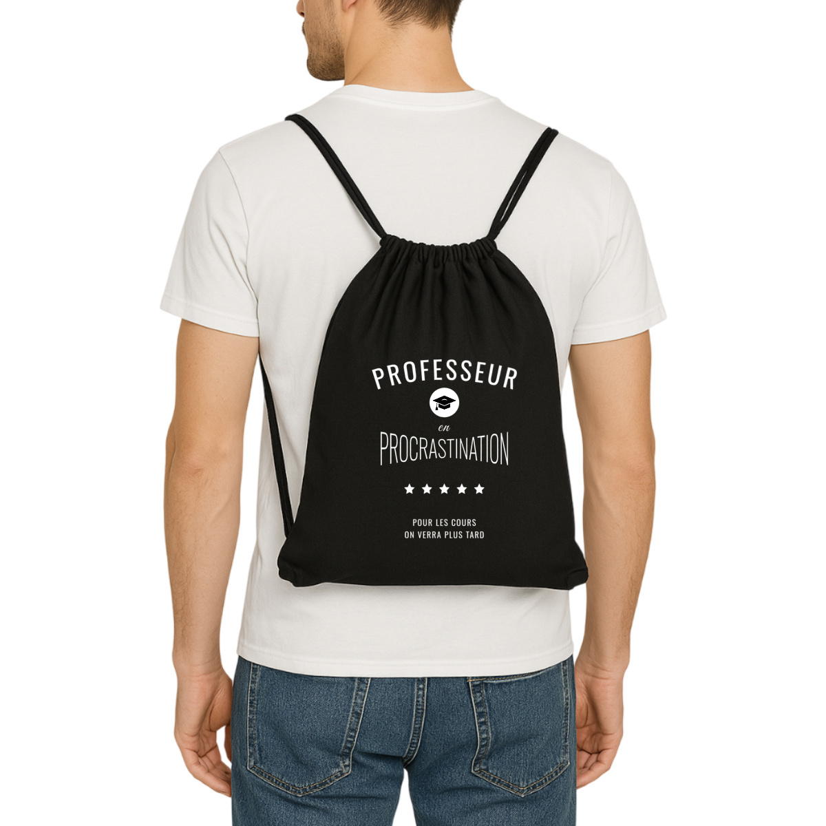 Image front ❀ Sac À Dos À Cordelettes Recyclé ~Premium ✦ PROCRASTINATION [🌐 FR] ✨