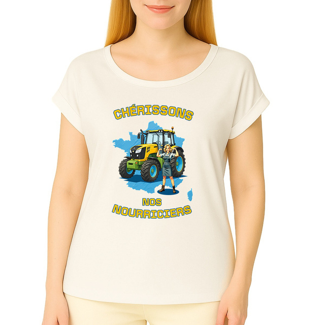 Image front ❀ T-Shirt Mi-Léger Femme Manches à Revers ~Premium ✧ SOUTENONS NOS FERMES [🌐 FR] ✨