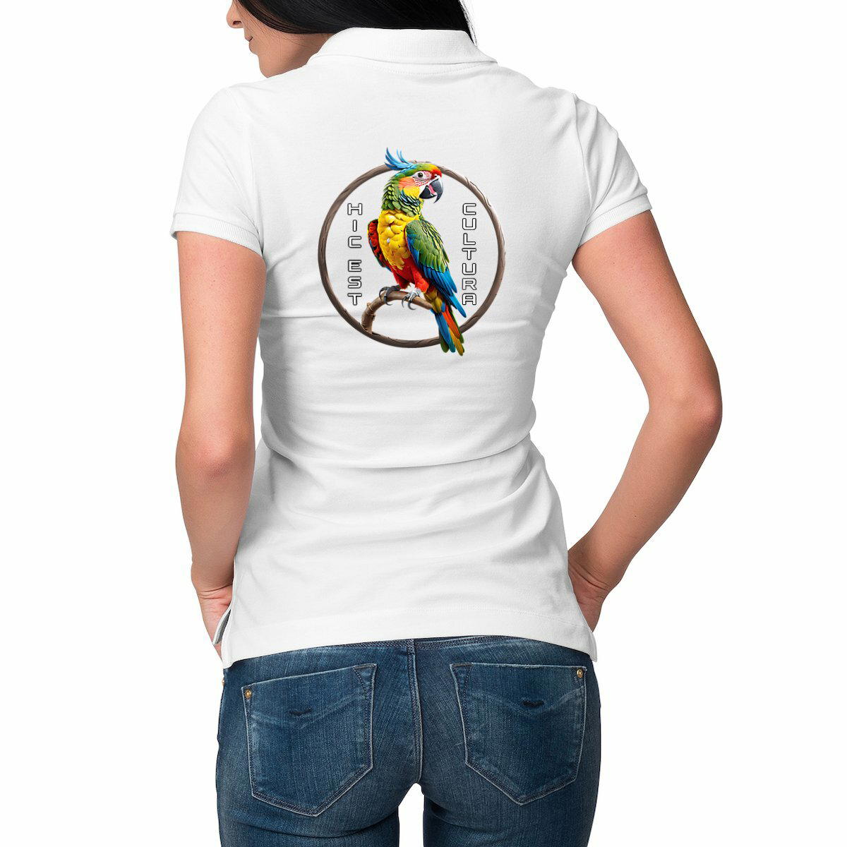 Image front ❀ Polo Mi-Épais Femme ~Premium Visuel Devant & au Dos ✦ PERROQUET [🌐 LAT] ✨