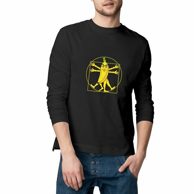 Image front ❀ T-Shirt Classique Mi-Épais Homme Manches Longues ~Premium ✦ LA BANANE DE VITRUVE [🌐 FR]