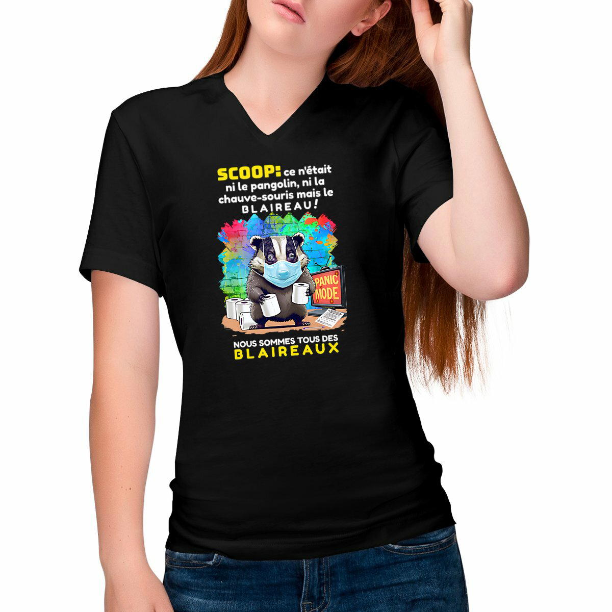 Image front ❀ T-Shirt Léger Femme Col V ~Change ✦ PANIC MODE [🌐 FR] ✨