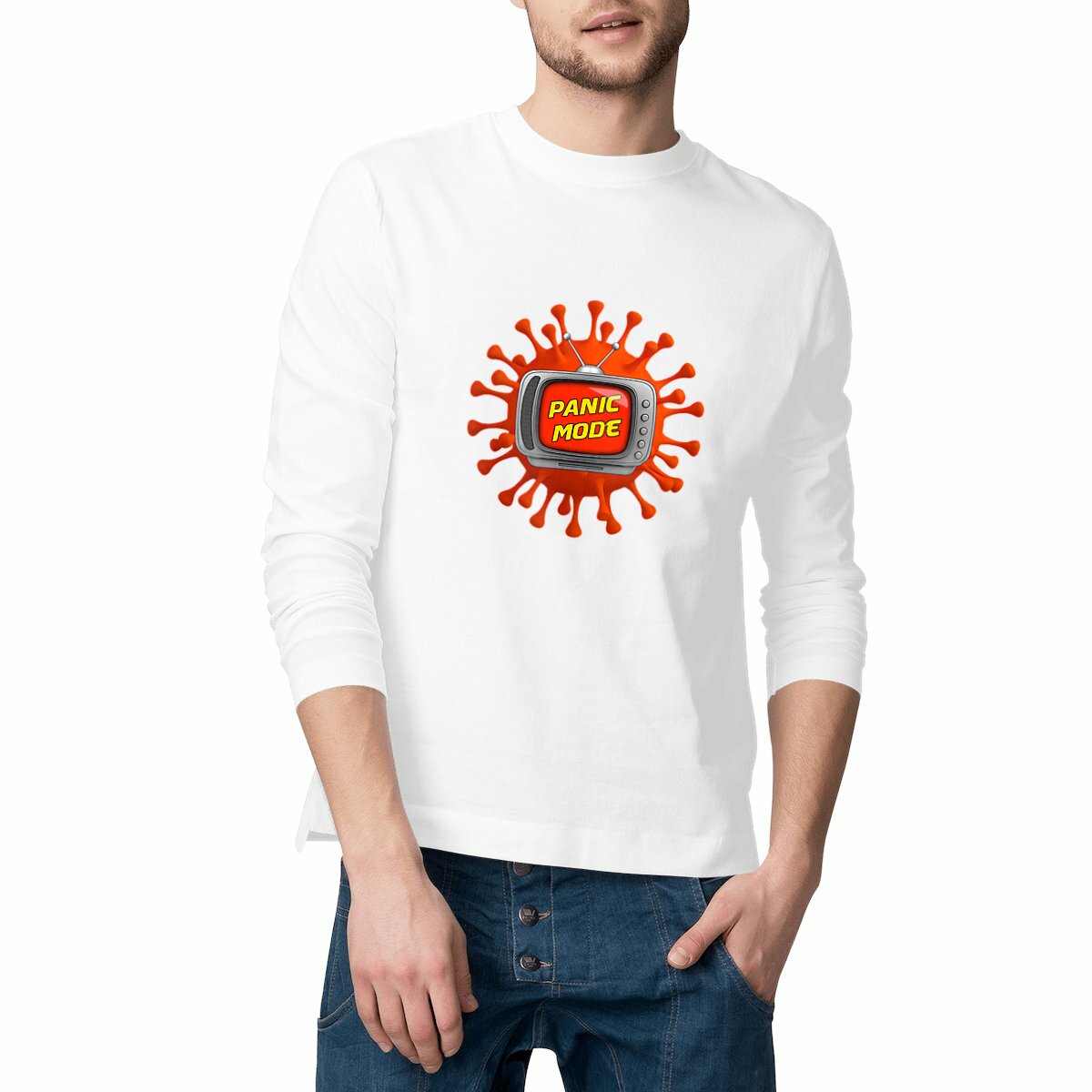 Image front ❀ T-Shirt Classique Mi-Épais Homme Manches Longues ~Premium ✦ PANIC MODE [🌐 FR] ✨