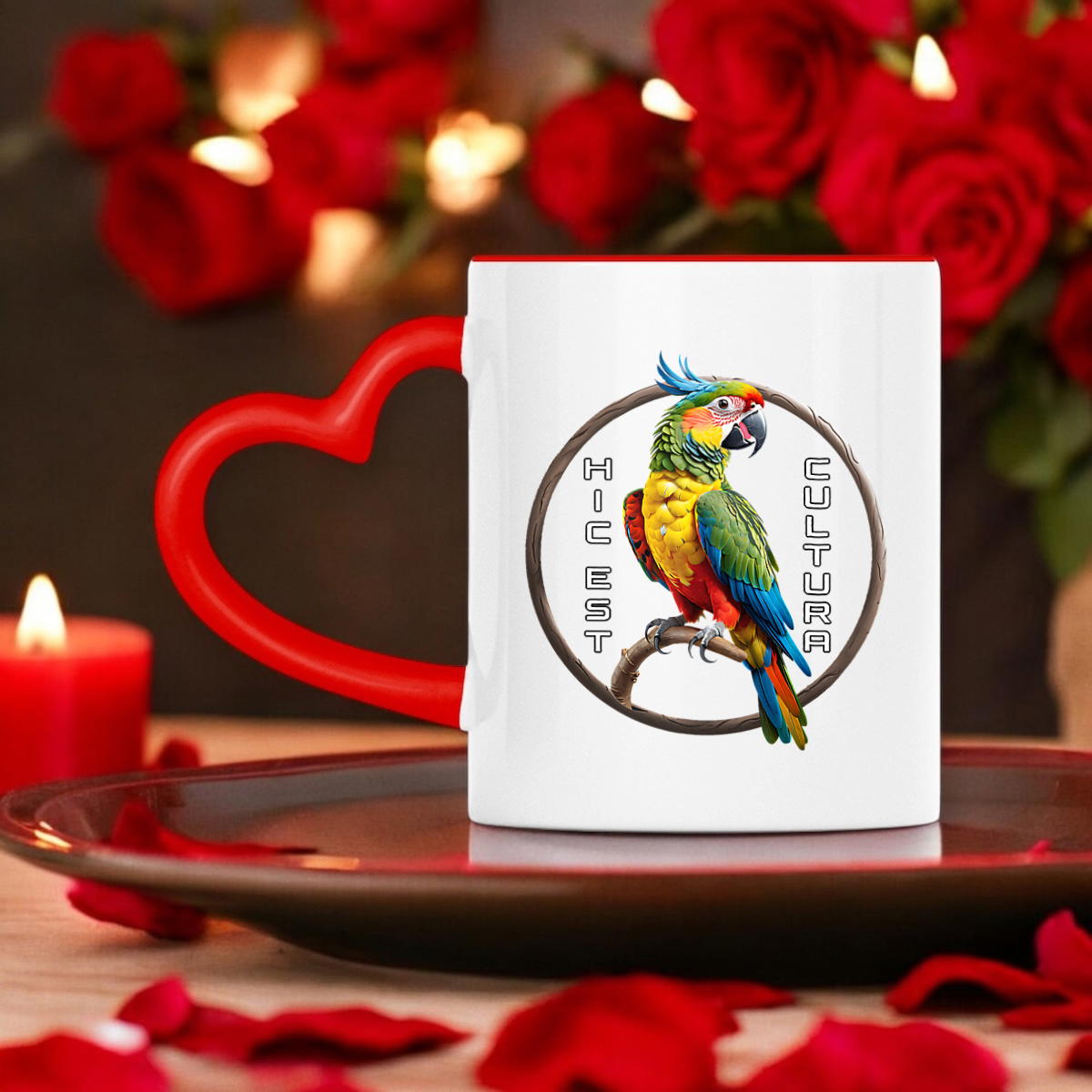 Image front ❀ Mug Céramique Avec Ance En Forme De Cœur Imprimé Sur Chaque Côté ~Premium ✦ PERROQUET [🌐 LAT] ✨