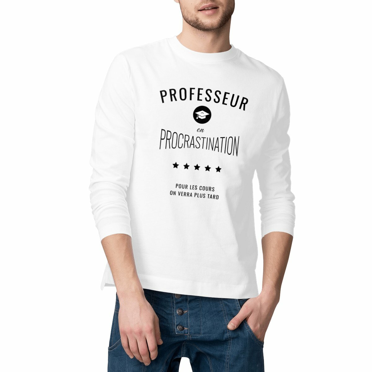 Image front ❀ T-Shirt Classique Mi-Épais Homme Manches Longues ~Premium ✦ PROCRASTINATION [🌐 FR] ✨