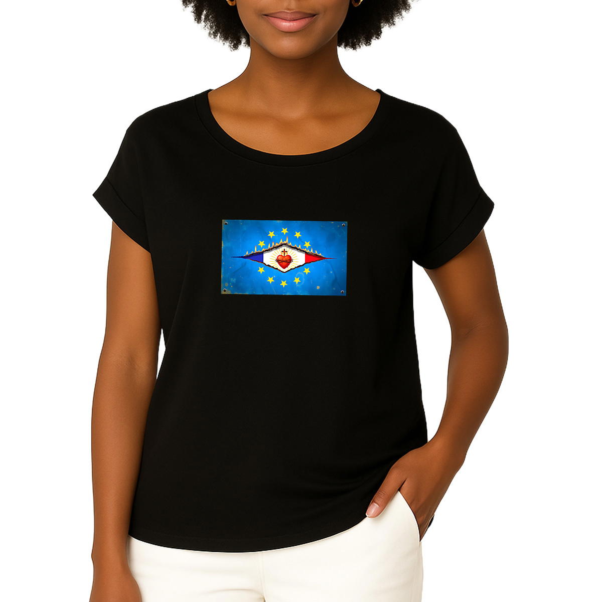 Image front ❀ T-Shirt Mi-Léger Femme Manches à Revers ~Premium ✧ DÉCHIRURE FRANCE/EUROPE [🌐 FR] ✨