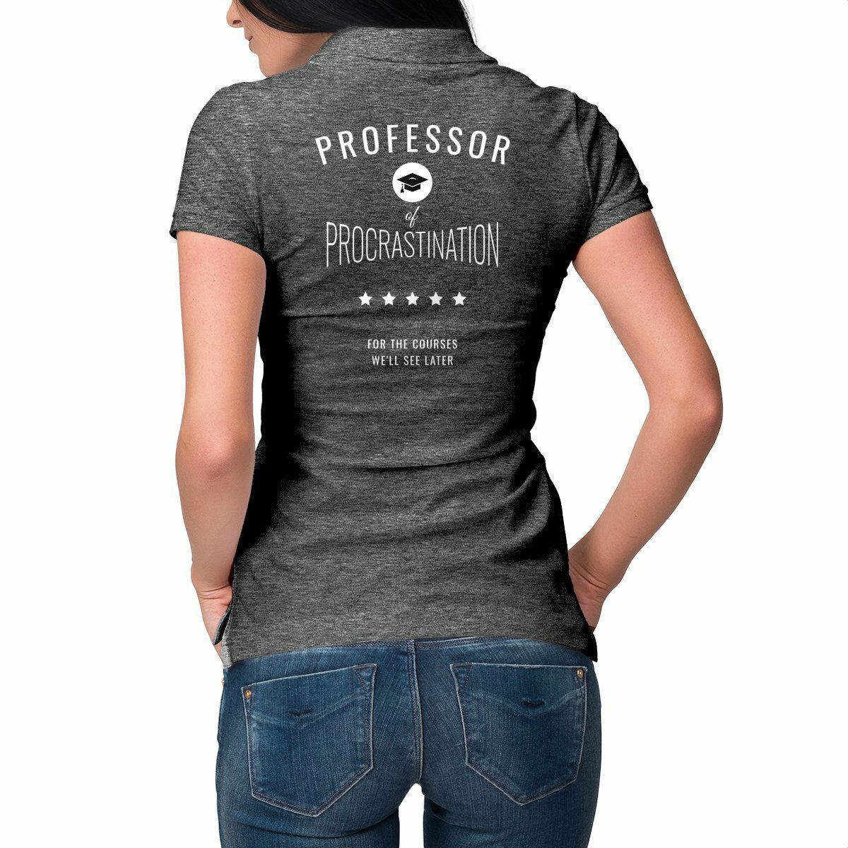 Image front ❀ Polo Mi-Épais Femme ~Premium Visuel Devant & au Dos /Couleur Polo Sombres/ ✦ PROCRASTINATION [🌐 EN] ✨