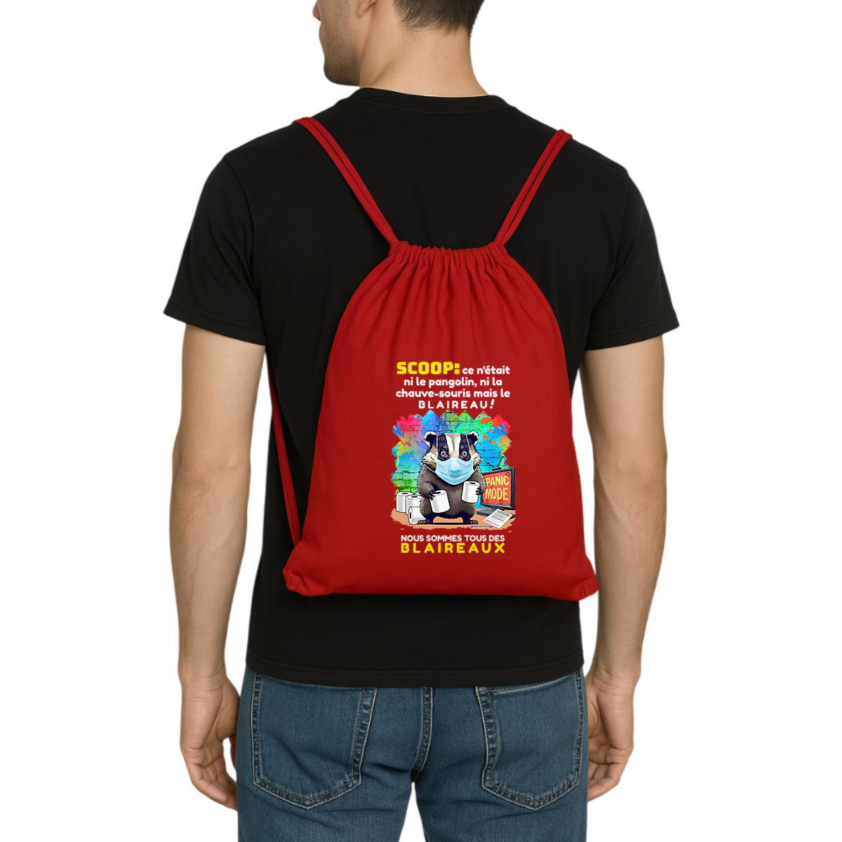 Image front ❀ Sac À Dos À Cordelettes Recyclé ~Premium ✦ PANIC MODE [🌐 FR] ✨