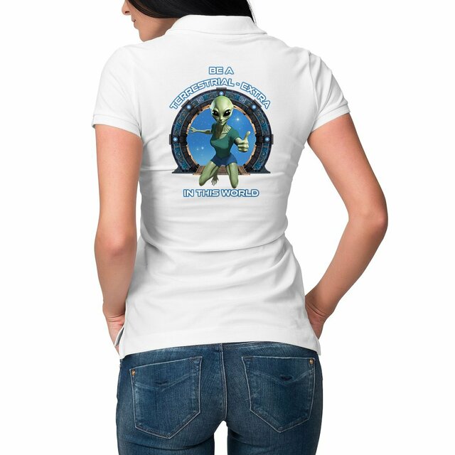 Image front ❀ Polo Mi-Épais Femme ~Premium Visuel Devant & au Dos ✦ ZETA (ALIEN) [🌐 EN] ✨