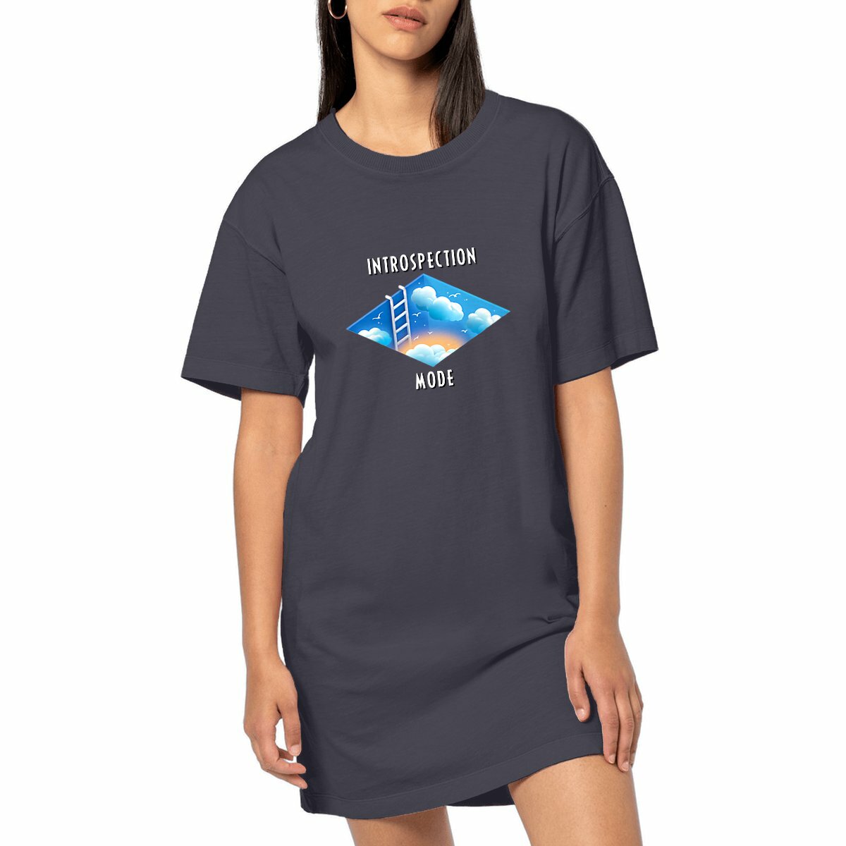Image front ❀ Robe T-Shirt Mi-Épaisse Vintage Oversize Femme ~Premium+ ✦ INTROSPECTION MODE [🌐 INT] ✨