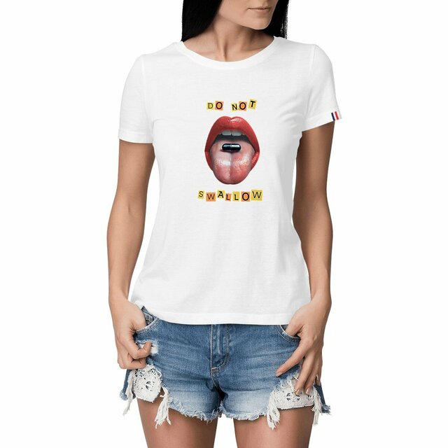 Image front ❀ T-Shirt Mi-Épais Femme Made in France ~Premium+ ✦ BLACK PILL - NE PAS AVALER [🌐 EN] ✨