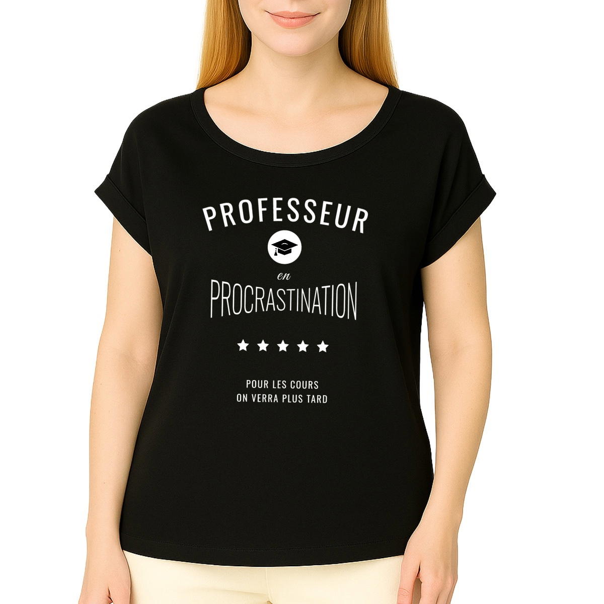 Image front ❀ T-Shirt Mi-Léger Femme Manches à Revers ~Premium ✦ PROCRASTINATION [🌐 FR] ✨
