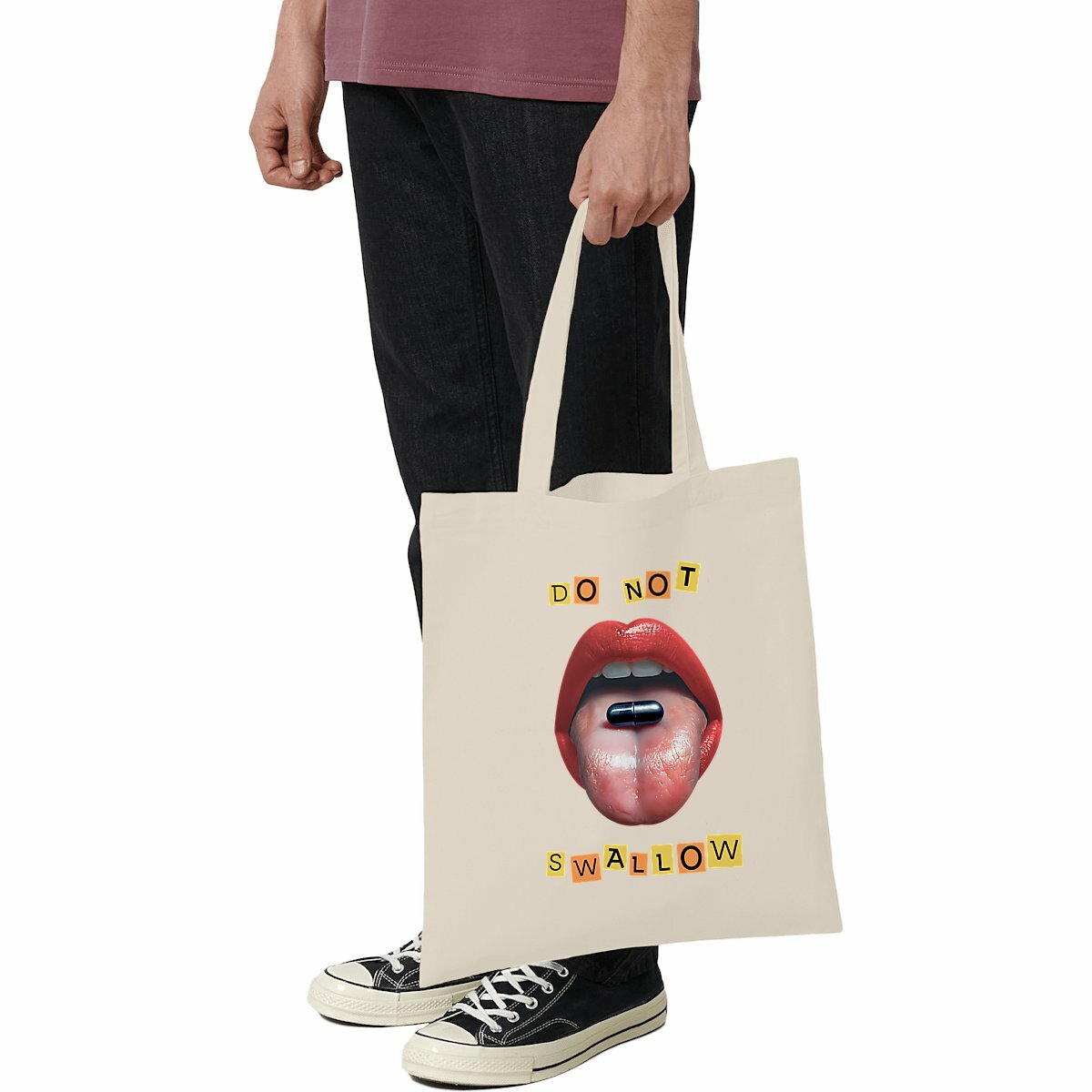 Image front ❀ Totebag Léger ~Premium ✦ BLACK PILL - NE PAS AVALER [🌐 EN] ✨