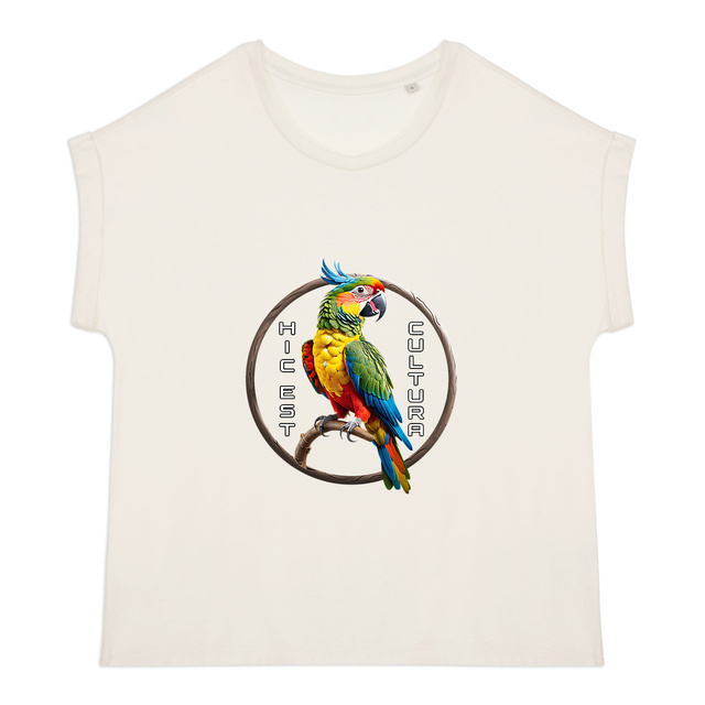 Image back ❀ T-Shirt Mi-Léger Femme Manches à Revers ~Premium ✦ PERROQUET [🌐 LAT] ✨