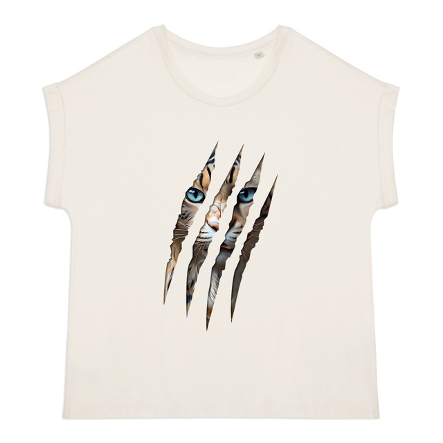 Image back ❀ T-Shirt Mi-Léger Femme Manches à Revers ~Premium ✦ LA GRIFFE DU CHAT [🌐 INT] ✨