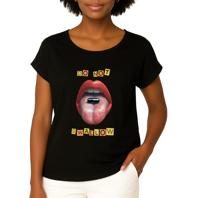 Image front ❀ T-Shirt Mi-Léger Femme Manches à Revers ~Premium ✦ BLACK PILL - NE PAS AVALER [🌐 EN] ✨