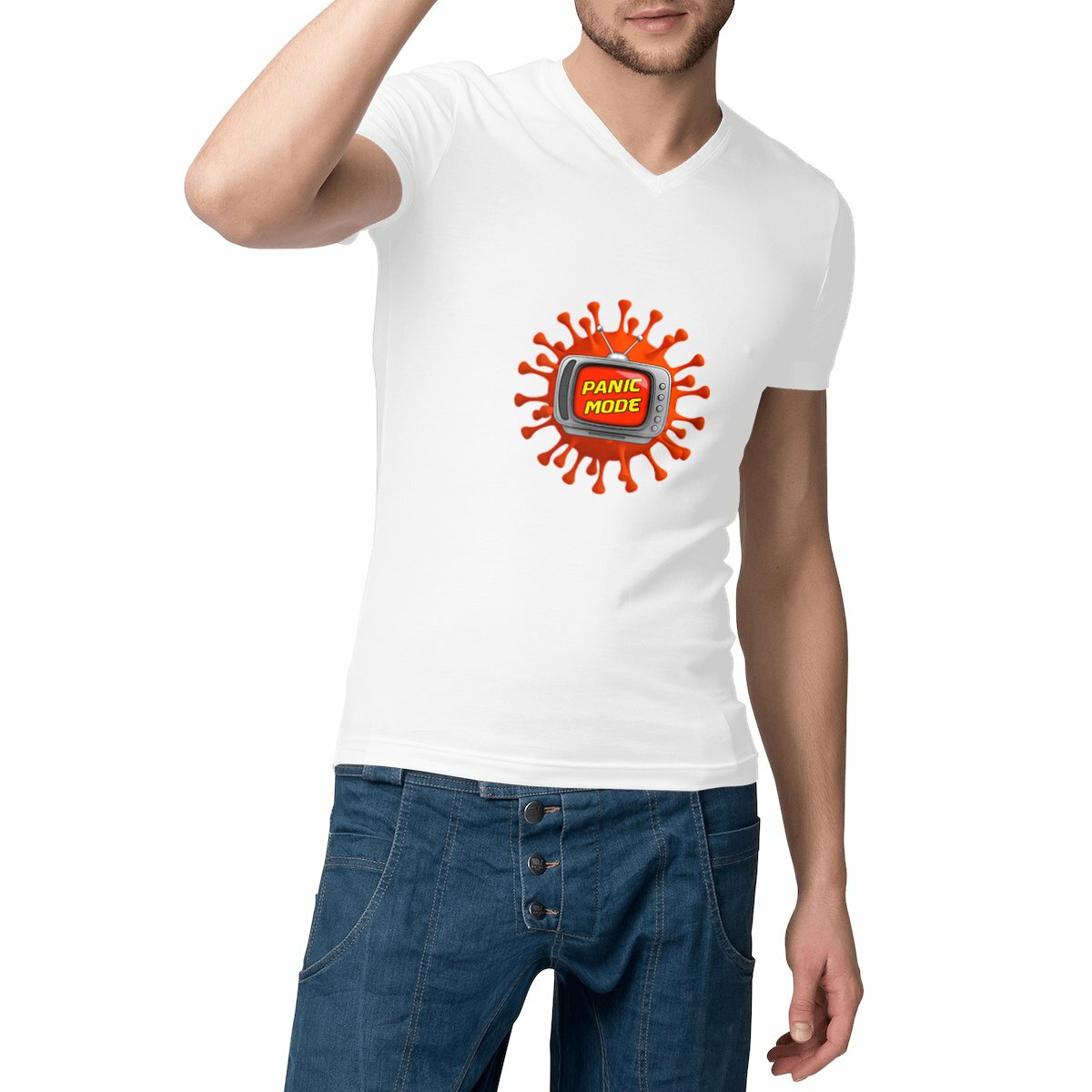 Image front ❀ T-Shirt Léger Homme Col V ~Change ✦ PANIC MODE [🌐 FR] ✨