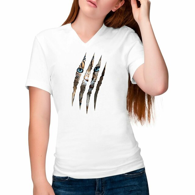 Image front ❀ T-Shirt Léger Femme Col V ~Change ✦ LA GRIFFE DU CHAT [🌐 INT] ✨