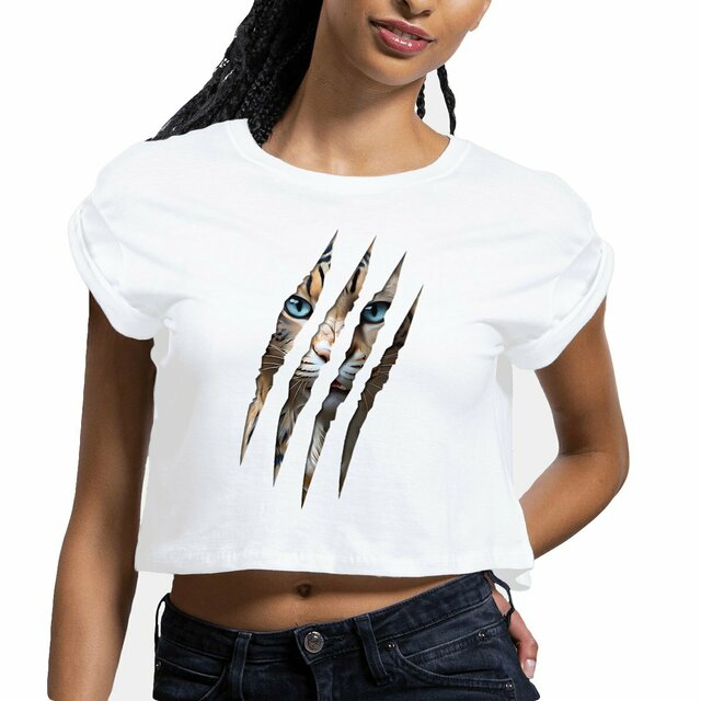 Image front ❀ Crop Top Léger Femme ~Premium+ ✦ LA GRIFFE DU CHAT [🌐 INT] ✨