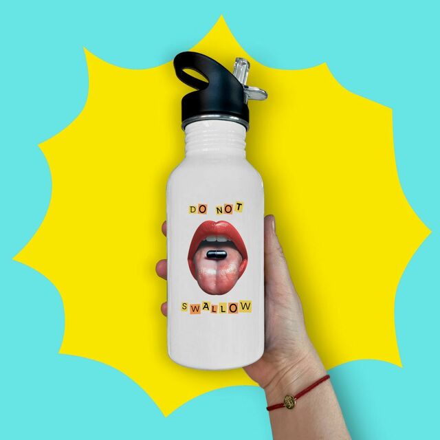 Image front ❀ Bouteille Inox Avec Paille ✦ BLACK PILL - NE PAS AVALER [🌐 EN] ✨
