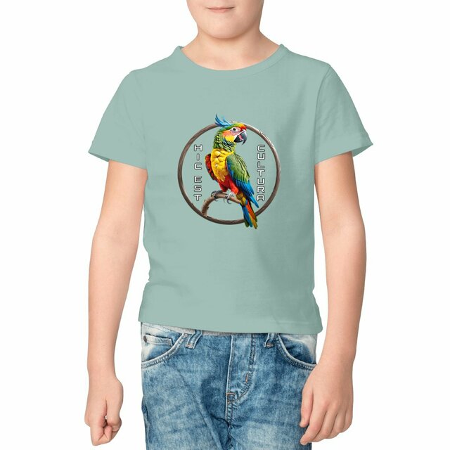 Image front ❀ T-Shirt Mi-Léger Unisexe Enfant ~Premium+ ✦ PERROQUET [🌐 LAT] ✨