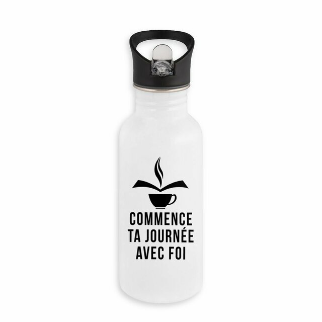 Avec foi - Bouteille en inox avec paille - Image