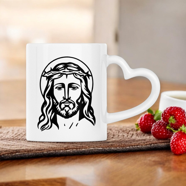 Visage de Jésus - Mug à anse en forme de coeur