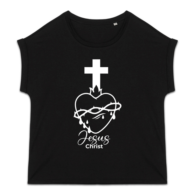 Sacré coeur - T-shirt noir femme biologique manches à revers - Image