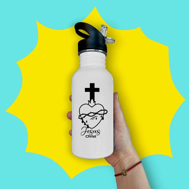 Sacré coeur - Bouteille en inox avec paille