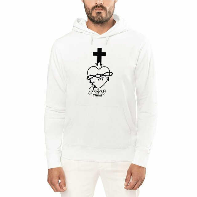 Sacré coeur - Sweat Blanc à capuche Léger Unisexe