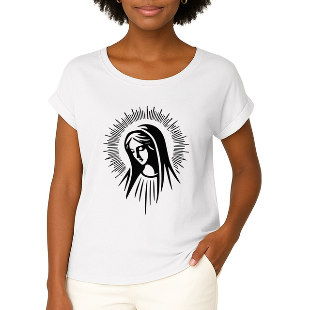Vierge Marie - T-shirt femme biologique manches à revers