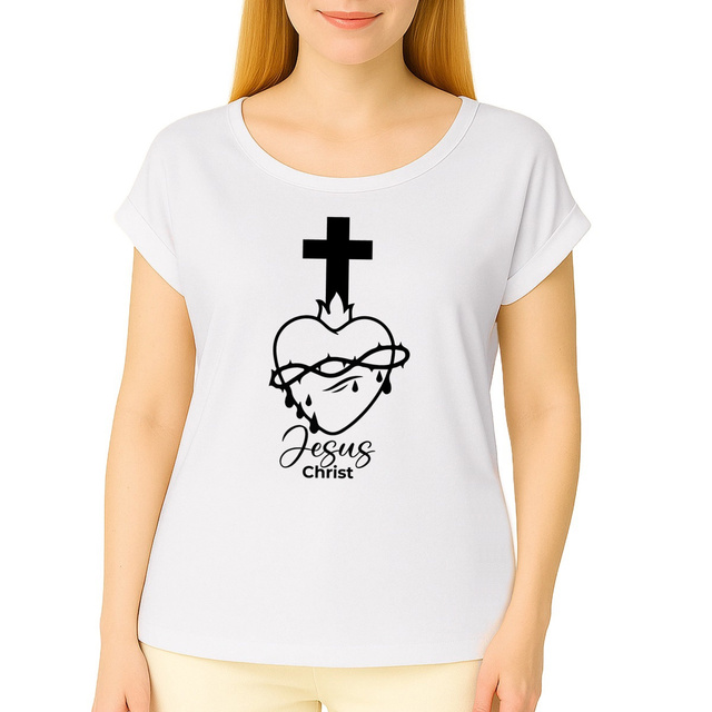 Sacré coeur - T-shirt femme biologique manches à revers