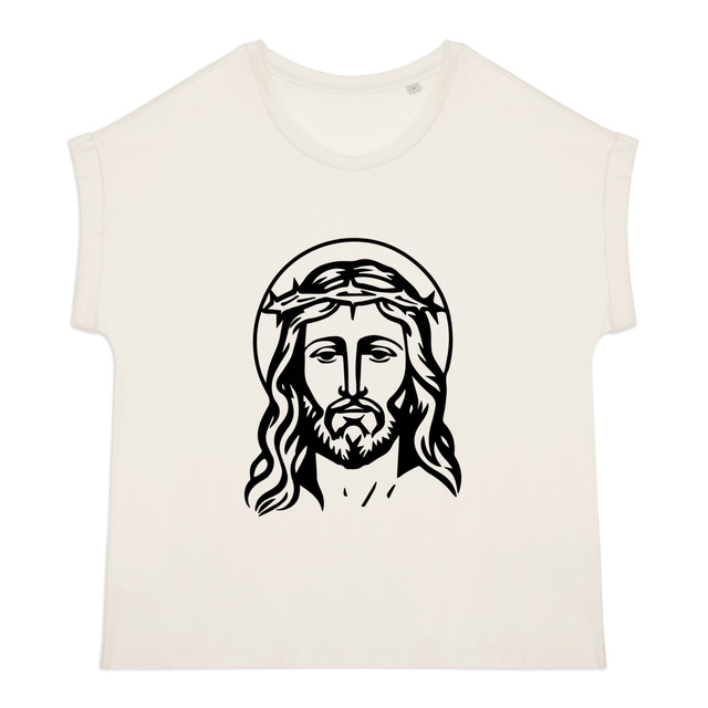Visage de Jésus - T-shirt femme biologique manches à revers - Image