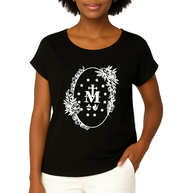 Medaille miraculeuse 2 - T-shirt femme biologique manches à revers